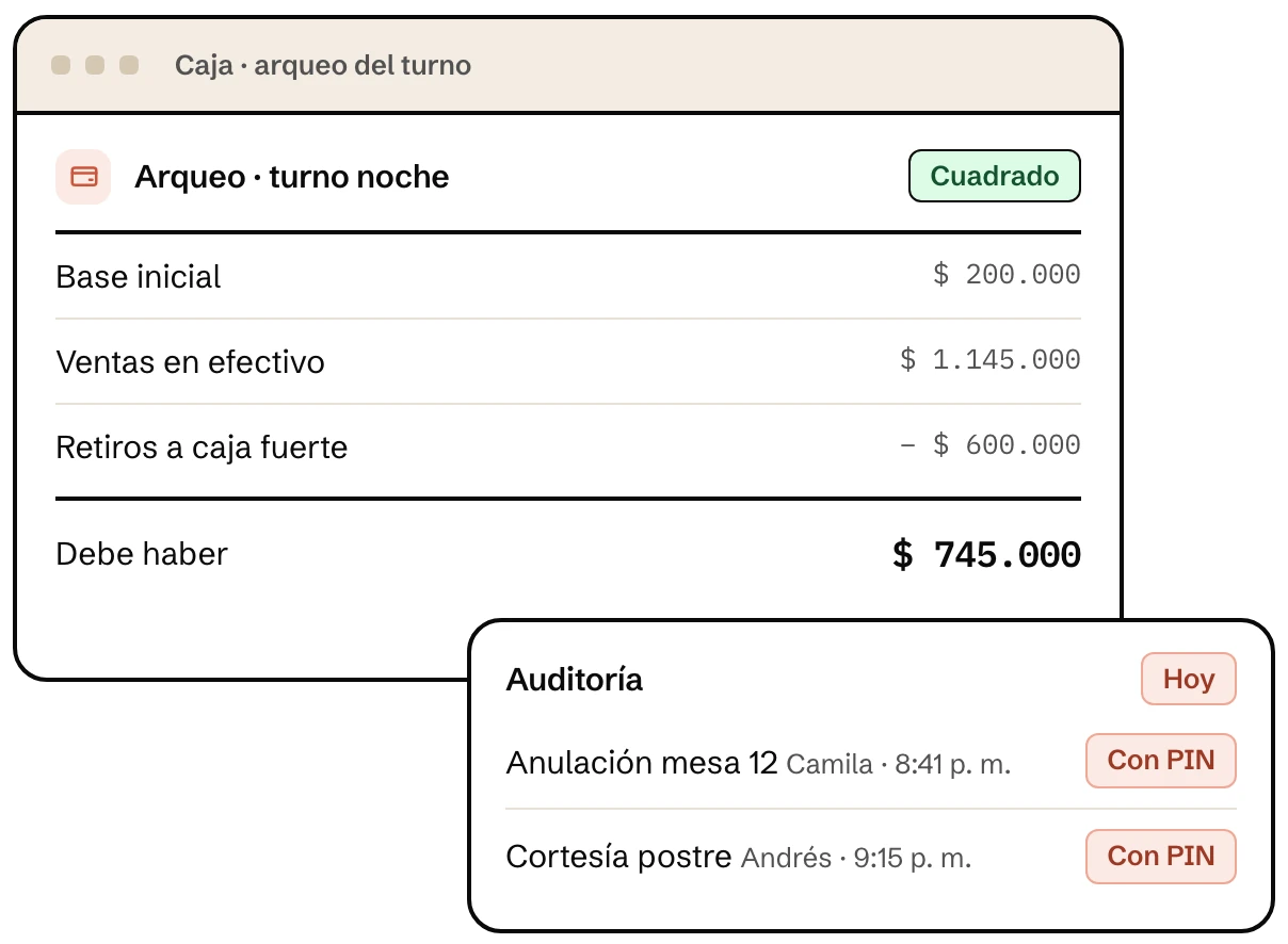 Arqueo del turno de noche cuadrado y registro de auditoría en Klave, control de caja para restaurantes